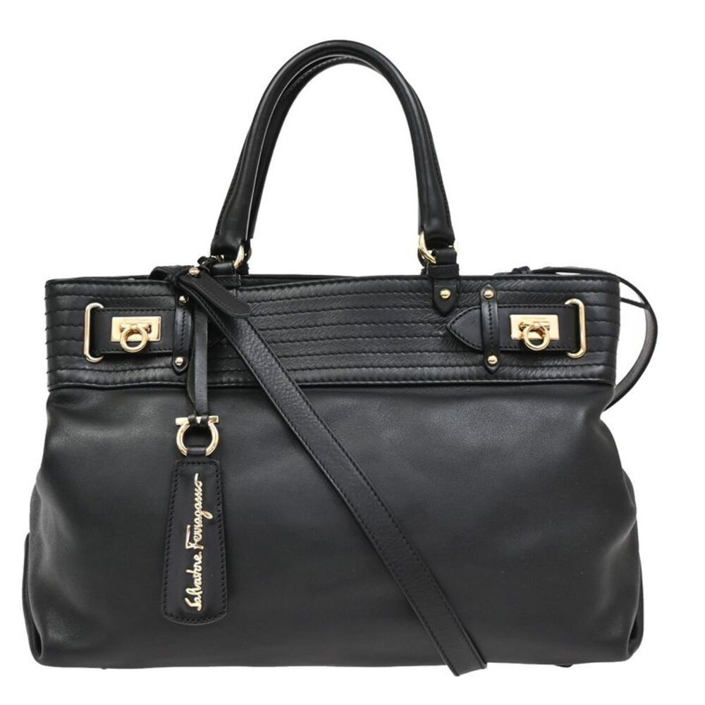 Salvatore Ferragamo Gancini Tote Leather Black Leather Tote Bag Bag